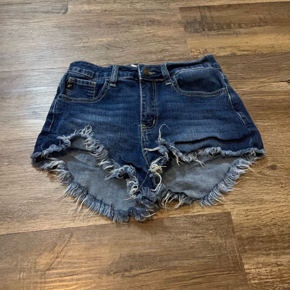 blue jean shorts ripped at bottom super short short
